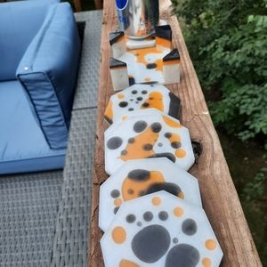 Mod geo resin coasters & holder set handmade Orange Charcoal
